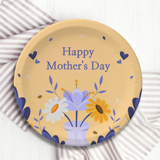 Happy Mother's Day Modern Flowers Floral Botanical Paper Plate (Creator Uploaded)