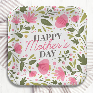 Happy Mother's Day Modern Pink Floral Botanical Paper Plate