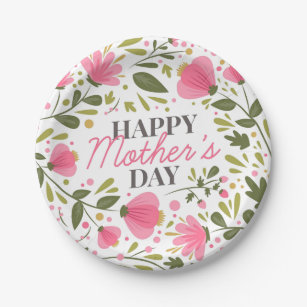 Happy Mother's Day Modern Pink Floral Botanical Paper Plate