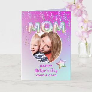 Happy Mother's Day Modern Rainbow Glitter Photo Card