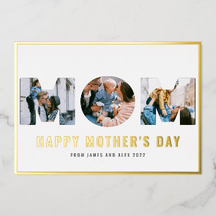 Happy Mother's Day MOM 3 Photo Gold Foil Card