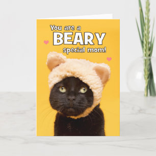 Happy Mother's Day Mom Cute Cat in Bear Hat Humor Holiday Card