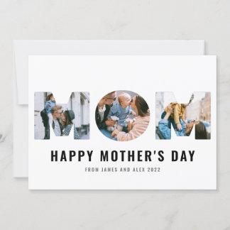 Happy Mother's Day MOM Cutout Simple 3 Photo Card