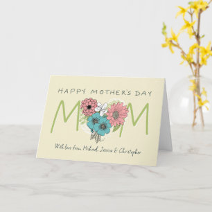 Happy Mother's Day MOM Flower Heart Custom Names Card