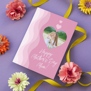 Happy Mother's Day MOM Modern Pink Heart Photo Holiday Card
