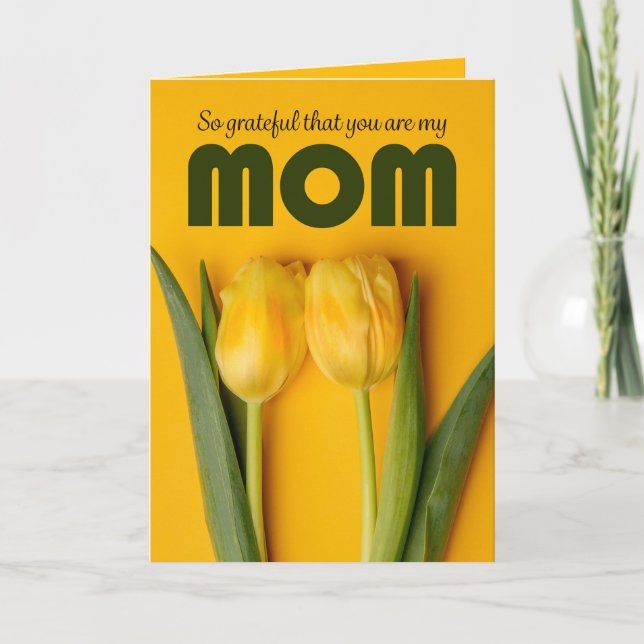 Happy Mothers Day Mom Two Yellow Tulips  Holiday Card (Front)