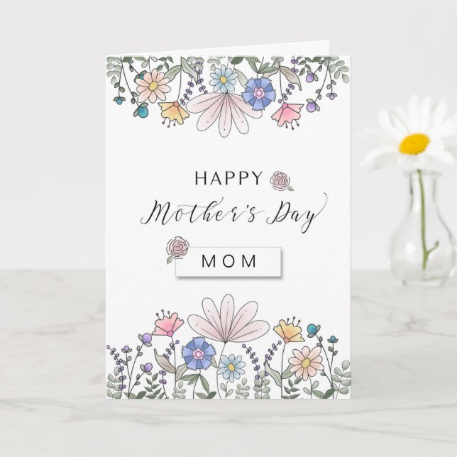 Happy Mother's Day MOM with Watercolor Flowers Card (Small Plant)