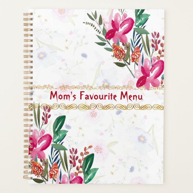 Happy Mothers Day Moms Favourite Menu Pink Flowers Planner (Front)