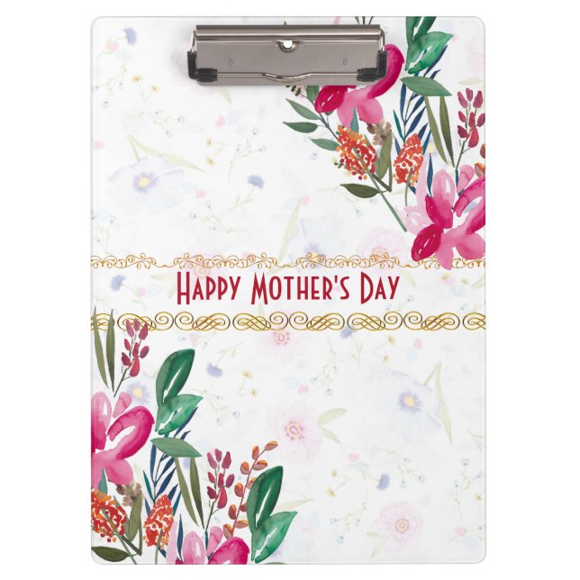 Happy Mothers Day Moms Pink Flower Cute Clipboard (Front)