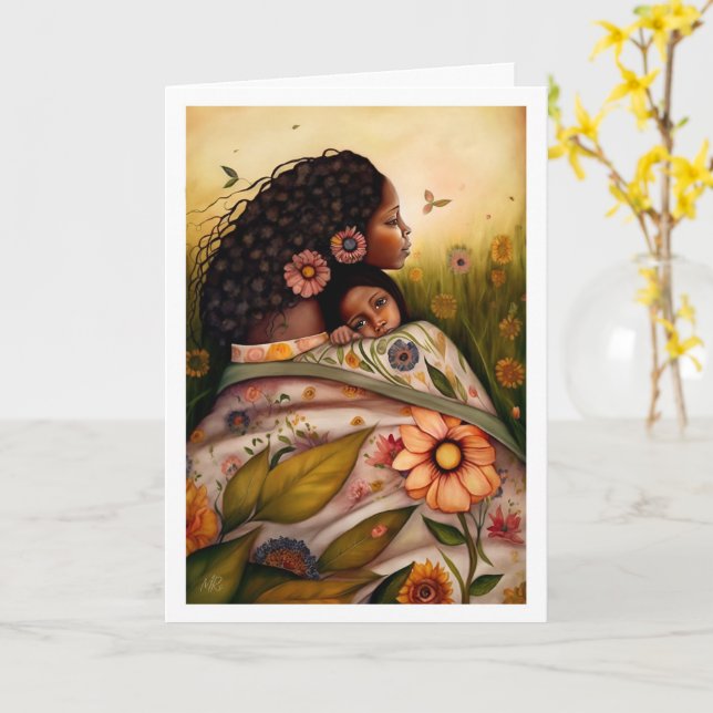 Happy Mother's Day. Mother and Daughter Painting Card (Yellow Flower)