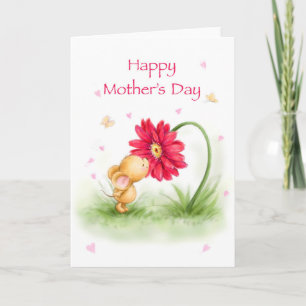 Happy mother's day, mouse kissing flower card