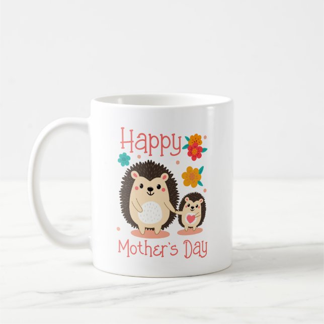 Happy Mother's Day Mum And Baby Hedgehog  Coffee Mug (Left)