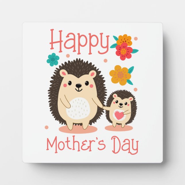 Happy Mother's Day Mum And Baby Hedgehog  Plaque (Front)