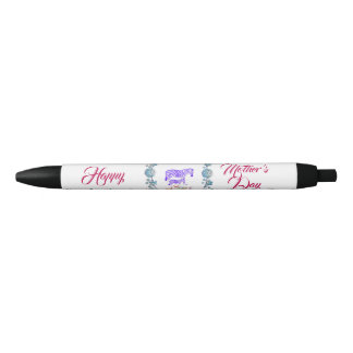 Happy Mother's Day Mum Baby Zebra Floral Border Black Ink Pen