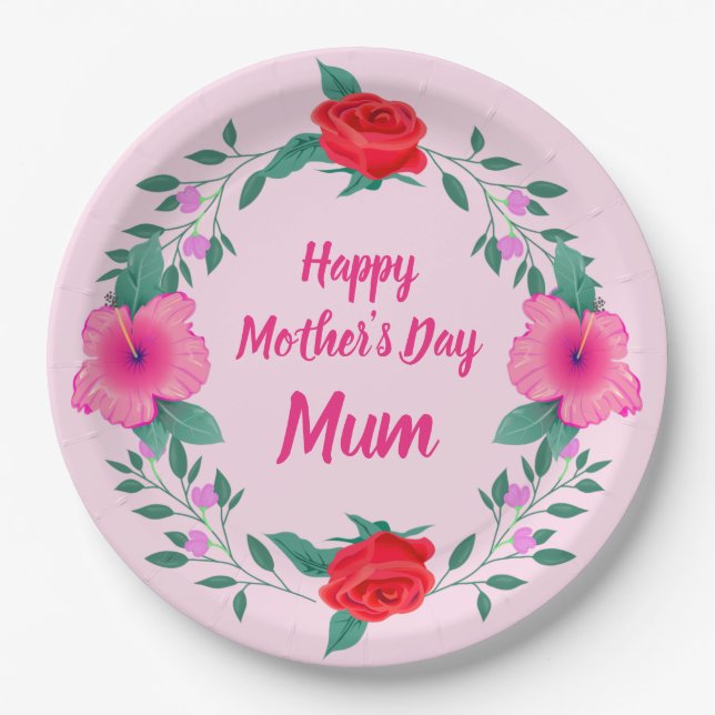 Happy Mother's Day Mum - Change Name Mum Word Paper Plate (Front)