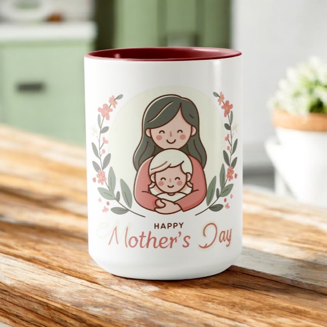 Happy Mother's Day - Mum & Child Embrace Floral Mug (Creator Uploaded)