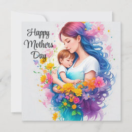 Happy Mothers Day Mum & Child Holiday Card