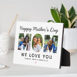 Happy Mothers Day Mum Custom Photo Collage Plaque<br><div class="desc">Create a stylish and memorable gift for Mum this Mother's Day! This custom tabletop decor sign features a collage of three favourite family pictures of the kids designed as a modern and bold sans serif typography design. Personalise the custom text with the names of the children and modify the black...</div>