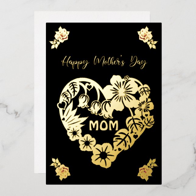 Happy Mother's Day Mum Gold Foil and Roses Foil Holiday Card (Front/Back)