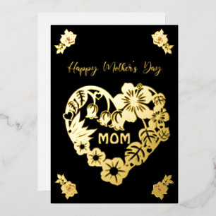 Happy Mother's Day Mum Gold Foil and Roses Holiday Card
