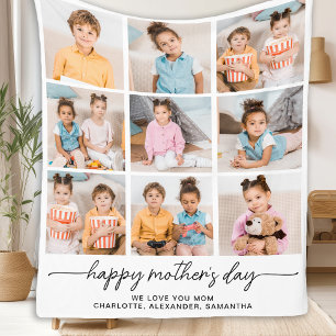 Happy Mothers Day Mum Personalised 9 Photo Collage Fleece Blanket