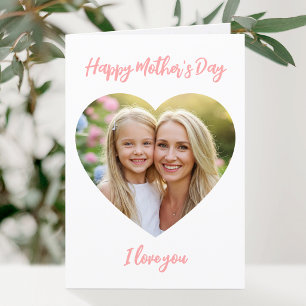 Happy Mother's Day Mum Photo Cute Heart Coral Pink Card