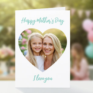 Happy Mother's Day Mum Photo Cute Heart Mint Green Card