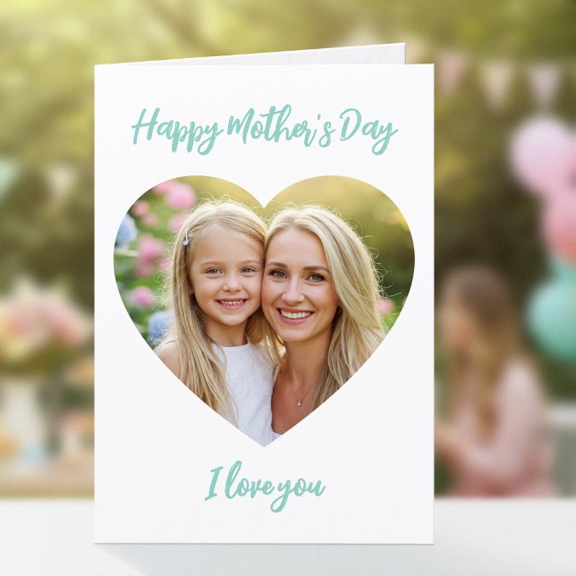 Happy Mother's Day Mum Photo Cute Heart Mint Green Card (Creator Uploaded)