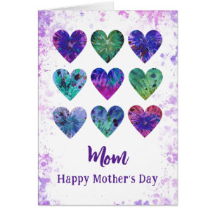 Happy Mothers Day Mum Watercolor Hearts