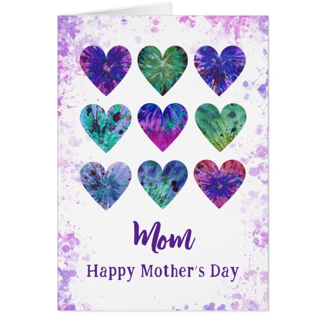 Happy Mothers Day Mum Watercolor Hearts (Front)