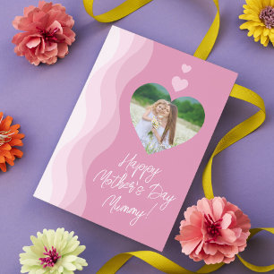 Happy Mother's Day MUMMY Modern Pink Heart Photo Holiday Card