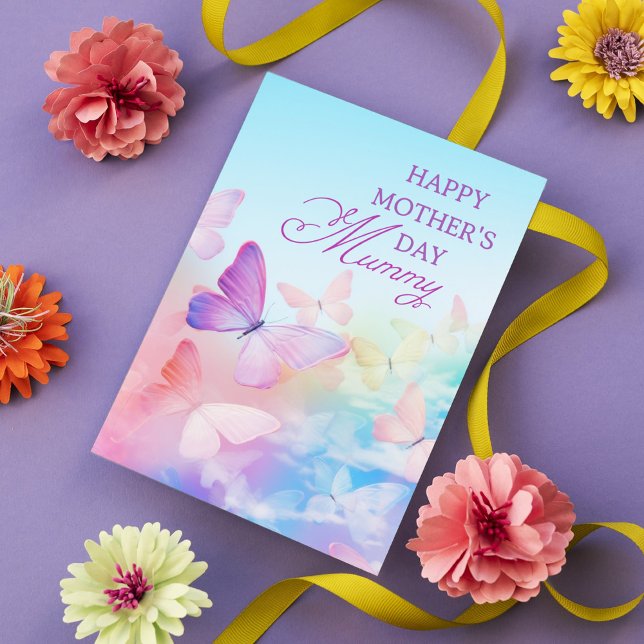 Happy Mother's Day MUMMY Pastel Butterflies Photo Holiday Card (Creator Uploaded)