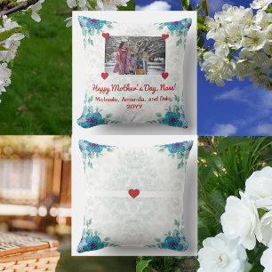 Happy Mother's Day Nana Grandma Photo Names Floral Cushion