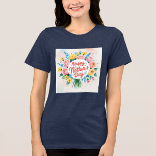 Happy Mothers Day Navy Unique Artistic Graphic Tri-Blend Shirt