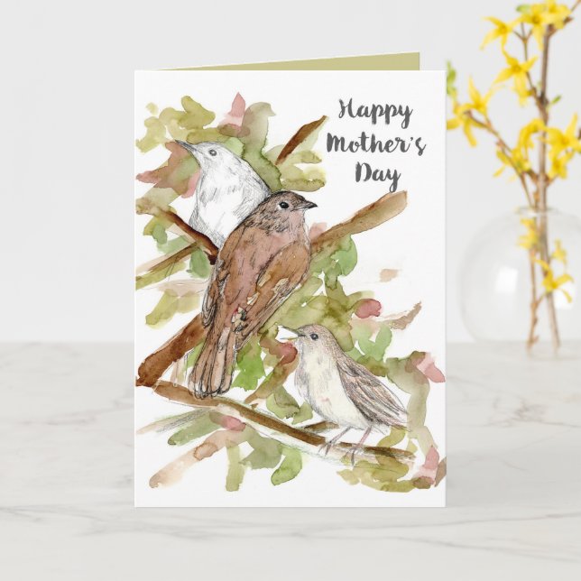 Happy Mother's Day Nightingale Birds in Tree  Card (Yellow Flower)