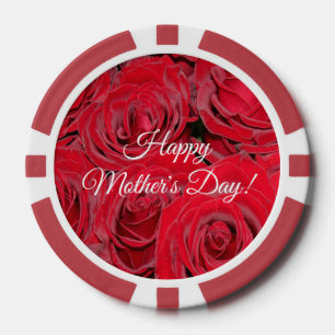 Happy Mother's Day or Your Text Red Roses Floral Poker Chips