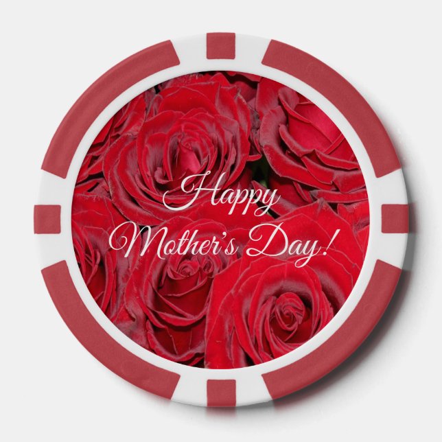 Happy Mother's Day or Your Text Red Roses Floral Poker Chips (Front)