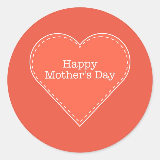 Happy Mother's Day Orange Heart Classic Round Sticker (Front)