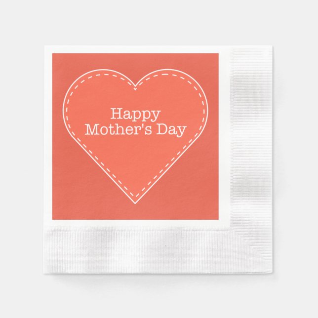 Happy Mother's Day Orange Heart Paper Napkin (Front)