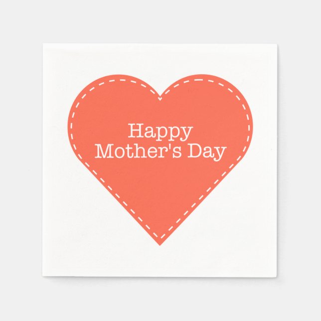 Happy Mother's Day Orange Heart Paper Napkin (Front)