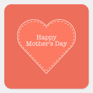 Happy Mother's Day Orange Heart Square Sticker