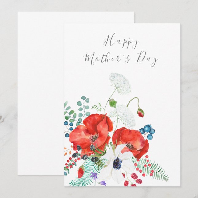happy mother's day orange poppy  flower card (Front/Back)