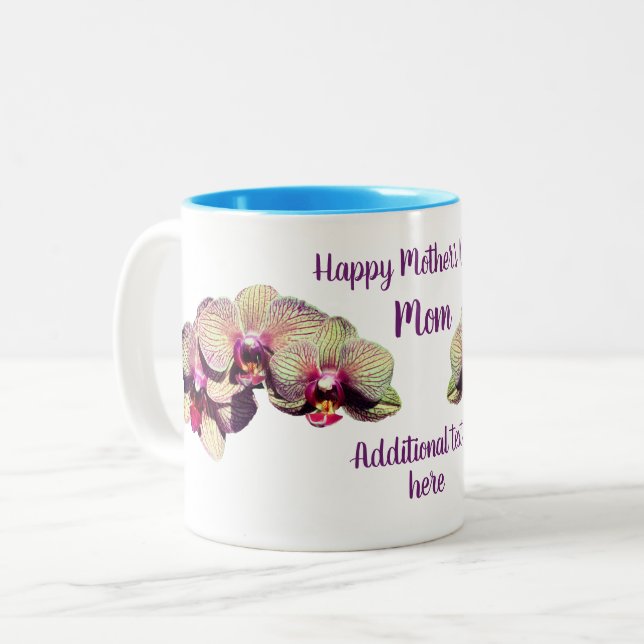 Happy Mother's Day Orchid Flower Personalised Two-Tone Coffee Mug (Front Left)