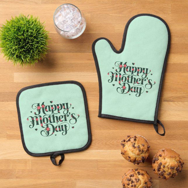 Happy Mothers Day Oven Mitt & Pot Holder Set (Top Down)