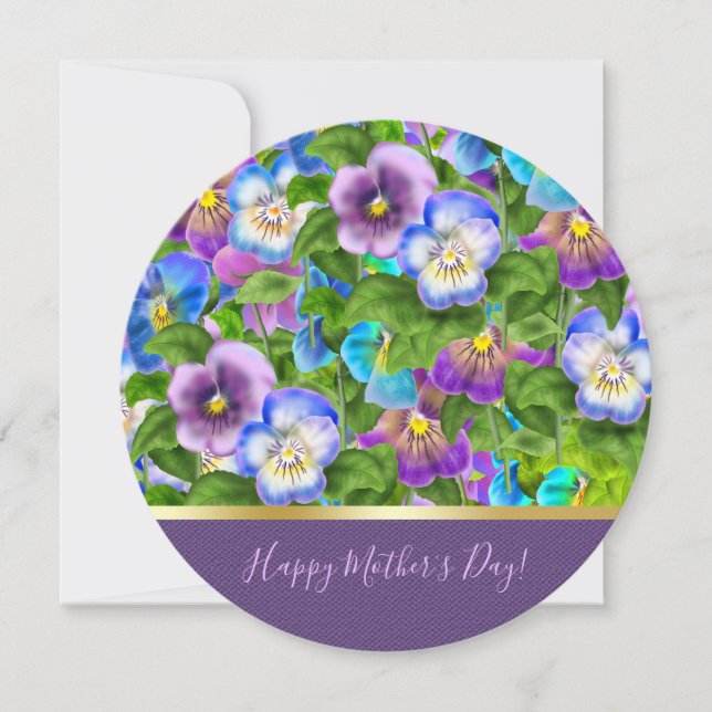 Happy Mother's Day Pansy Violet Flowers Watercolor Holiday Card (Front)