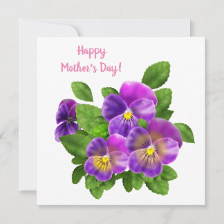 Happy Mother's Day Pansy Violet Flowers Watercolor Holiday Card