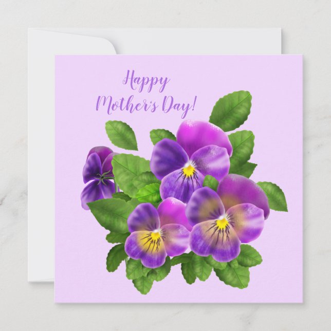 Happy Mother's Day Pansy Violet Flowers Watercolor Holiday Card (Front)