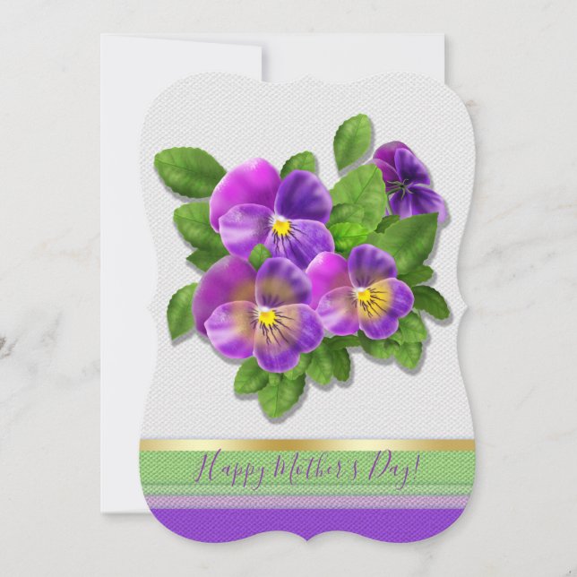 Happy Mother's Day Pansy Violet Flowers Watercolor Holiday Card (Front)