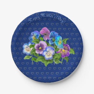 Happy Mother's Day Pansy Violet Flowers Watercolor Paper Plate