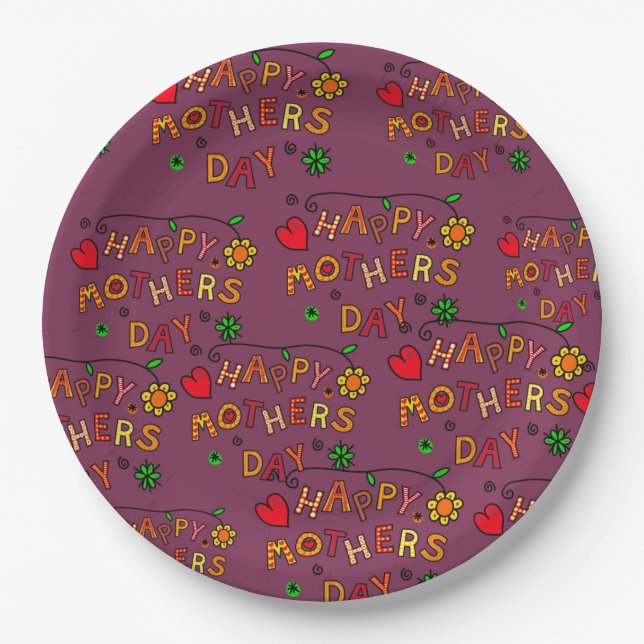 Happy Mothers Day Paper Plate (Front)